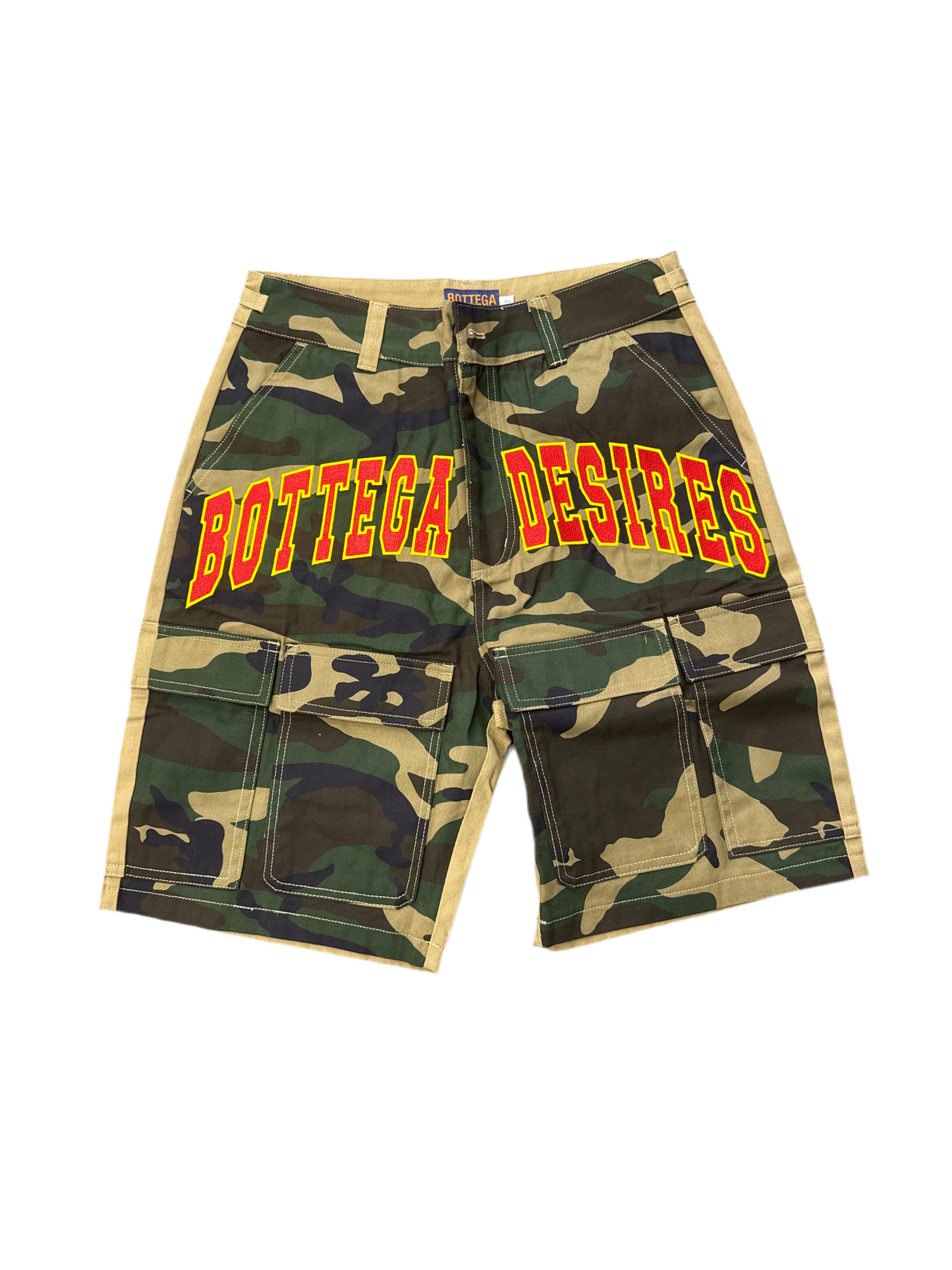 Bottega Desires Camo Cargo Shorts