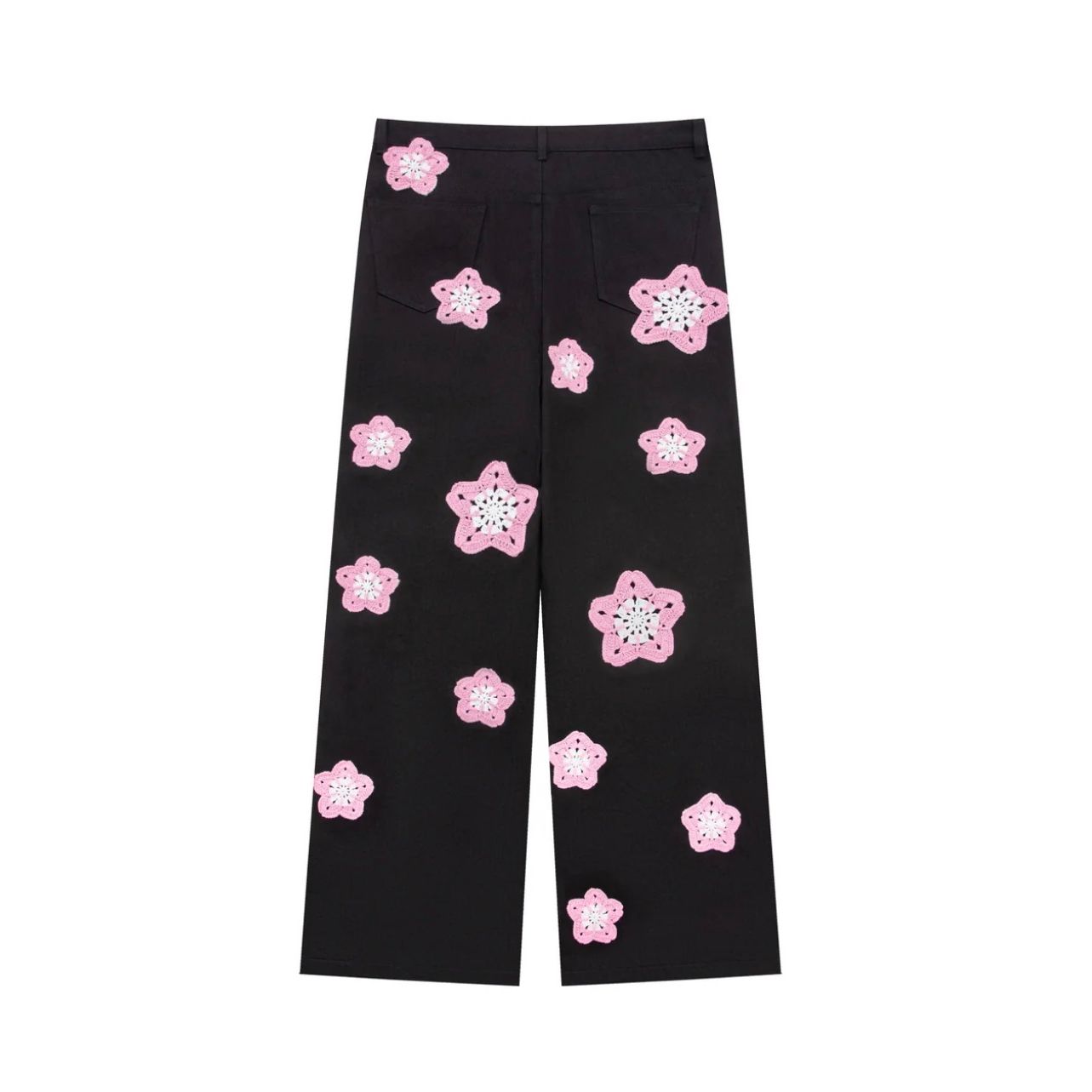Arkyve ‘Pink Star Crochet Patch’ Jeans Black