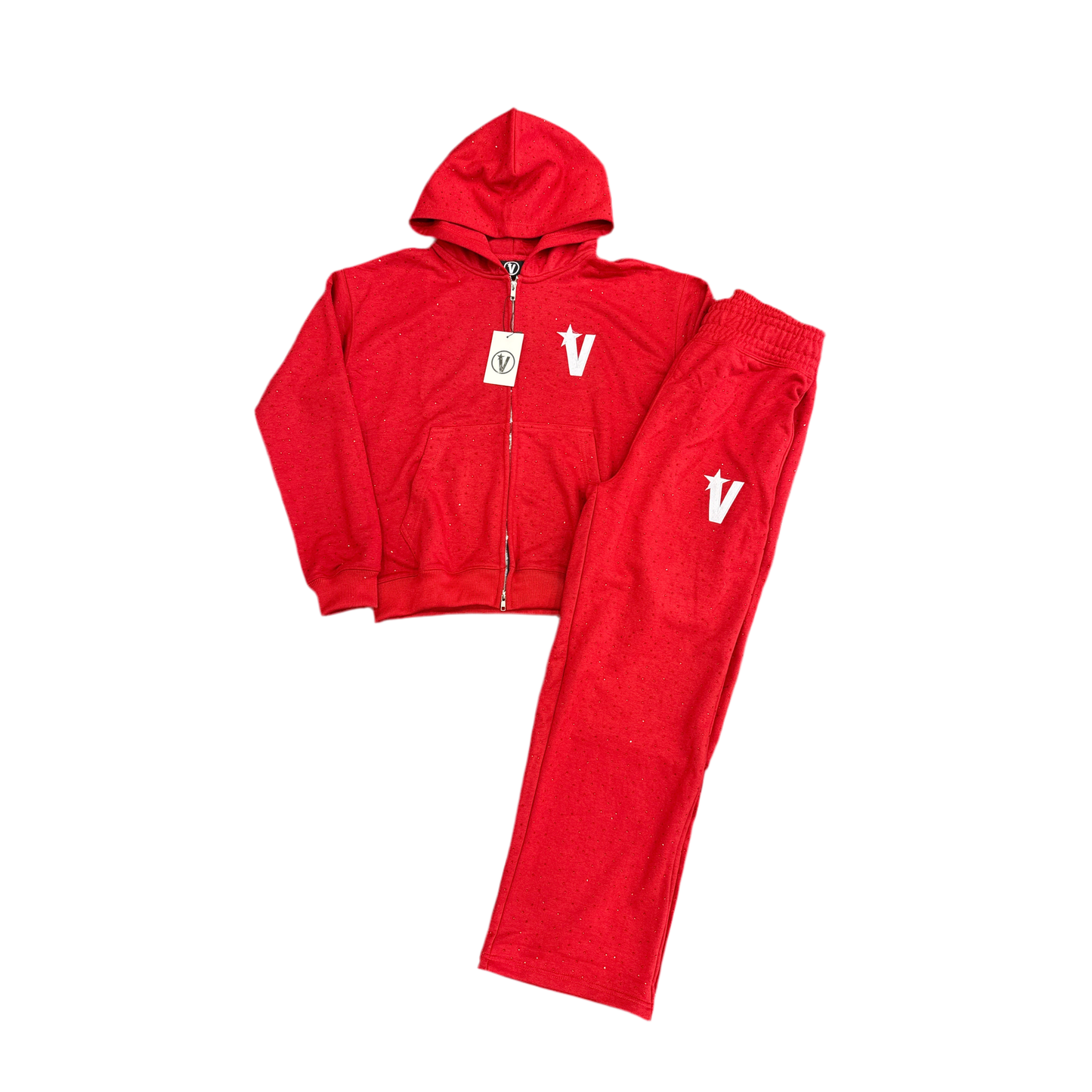Very Distant Rhinestone Sweatsuit Red