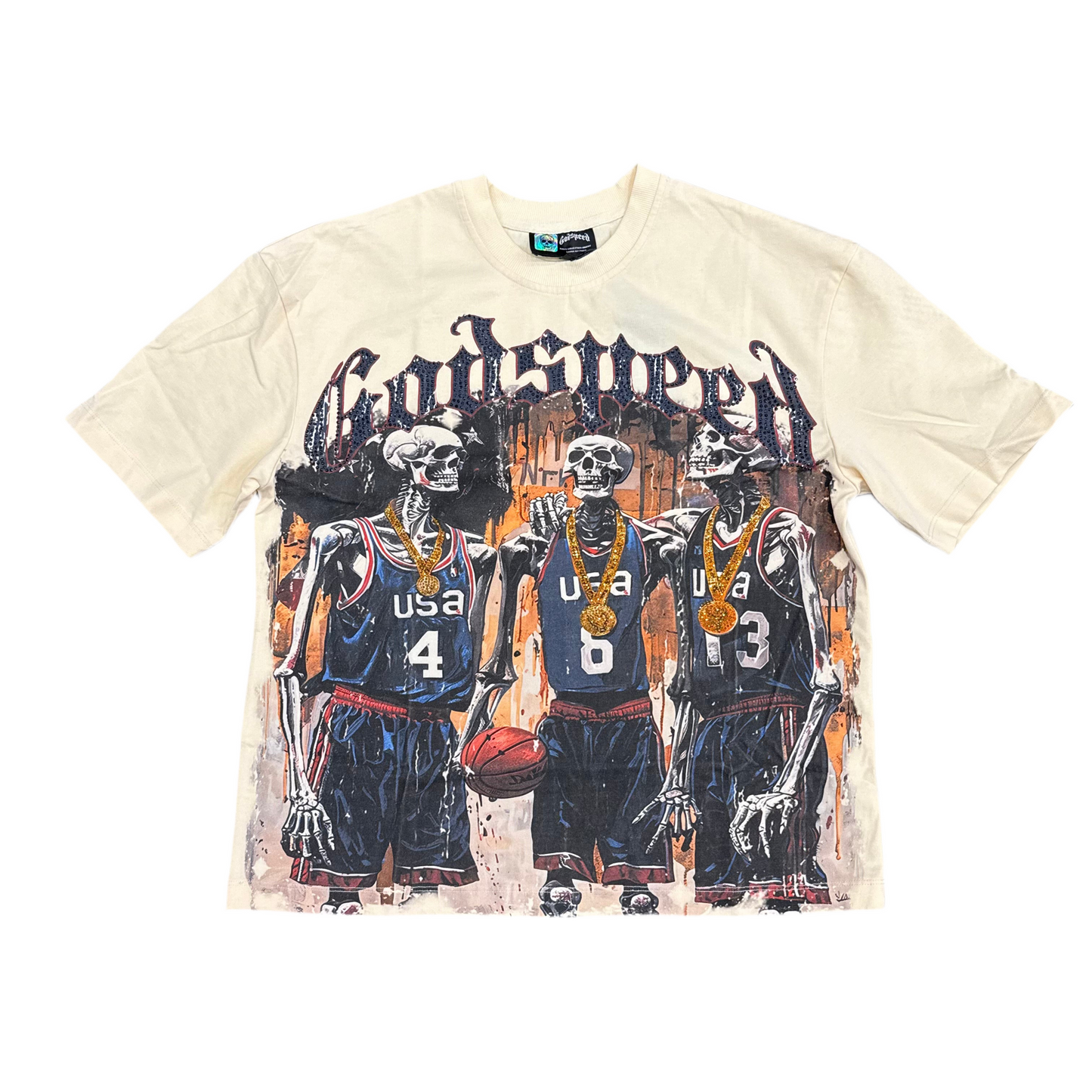 Godspeed USA Olympic 'Dream Team 24' Bone Rhinestone Tee