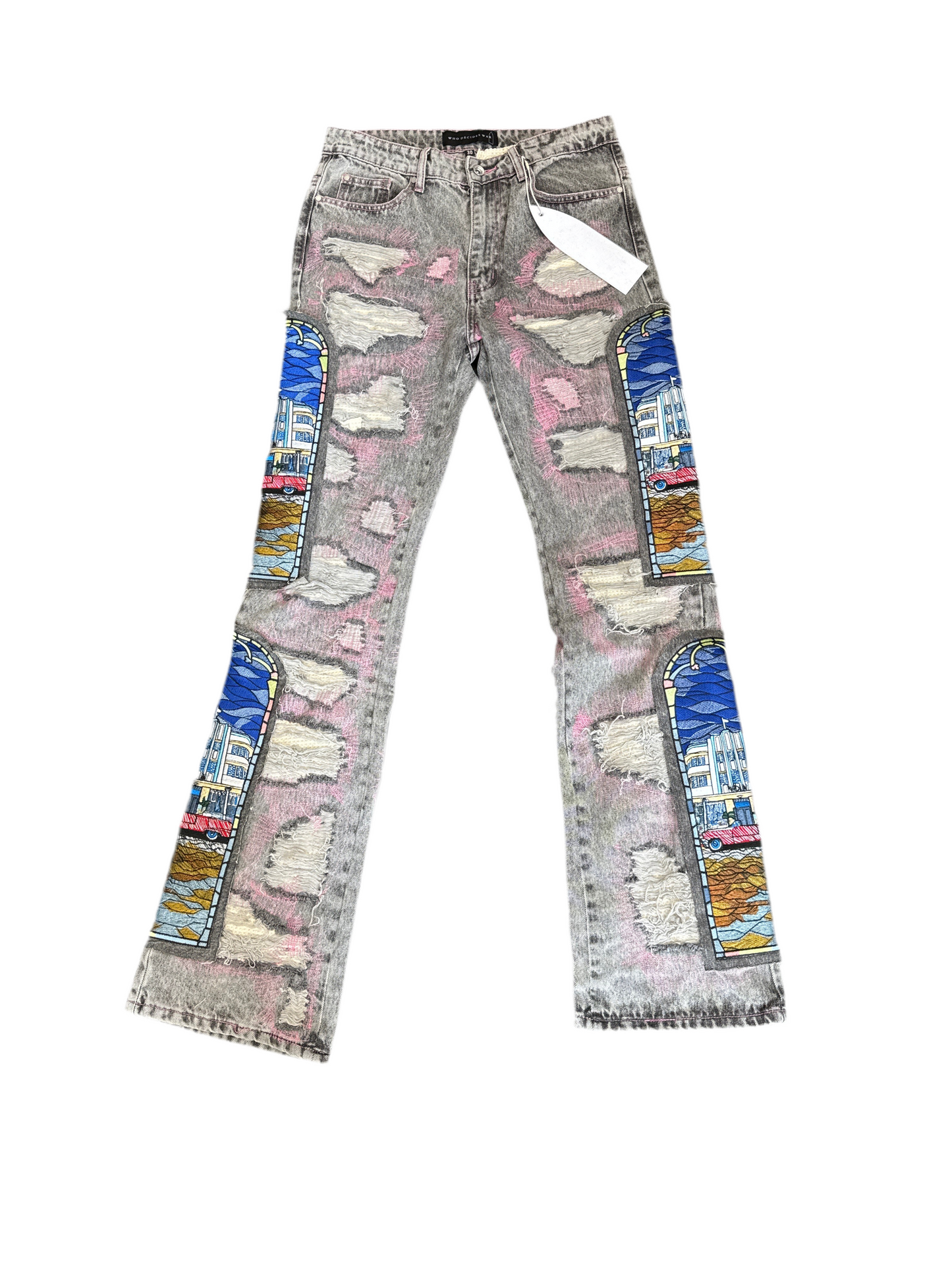 Who Decides War WDW x POTN Stained Glass Denim Jeans- Vintage Grey