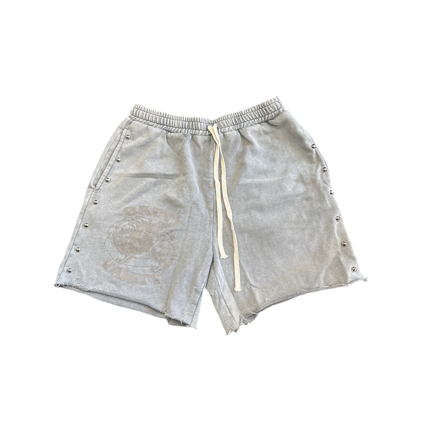 Saint Vanity Studded Shorts Light Grey