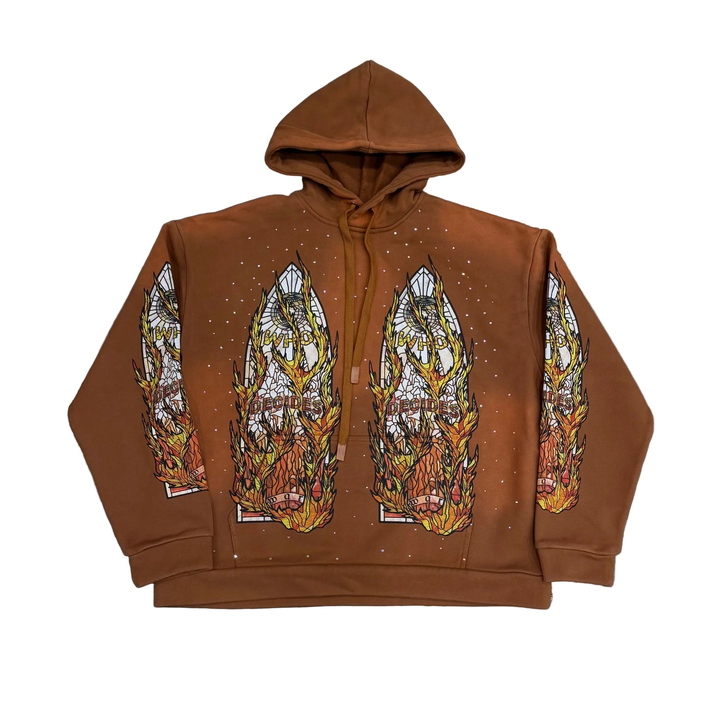 Who Decides War ‘Flame Rhinestone’ Brown Hoodie