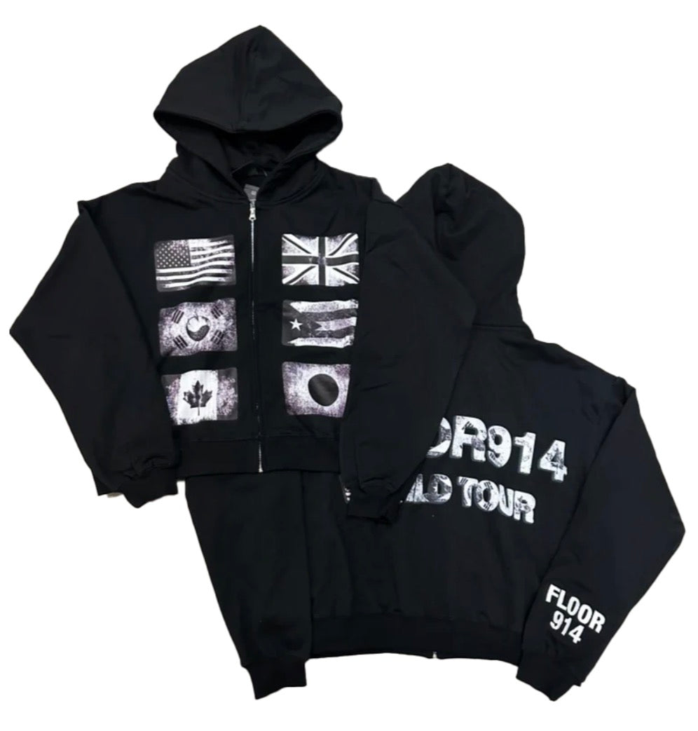 Floor 914 ‘Flag Force’ Hoodie Zip Up Black