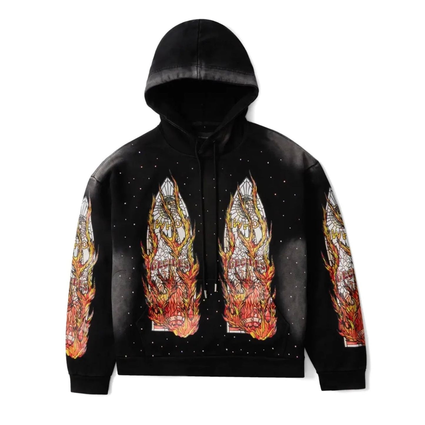 Who Decides War ‘Flame Rhinestone’ Hoodie Black