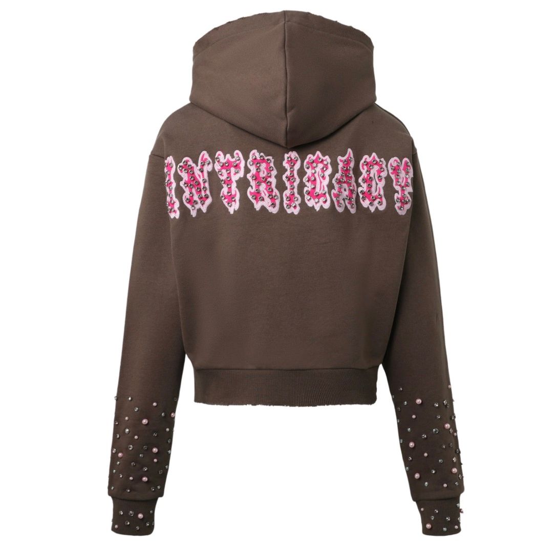 Lost Intricacy Brown Pink Patch Womens Hoodie