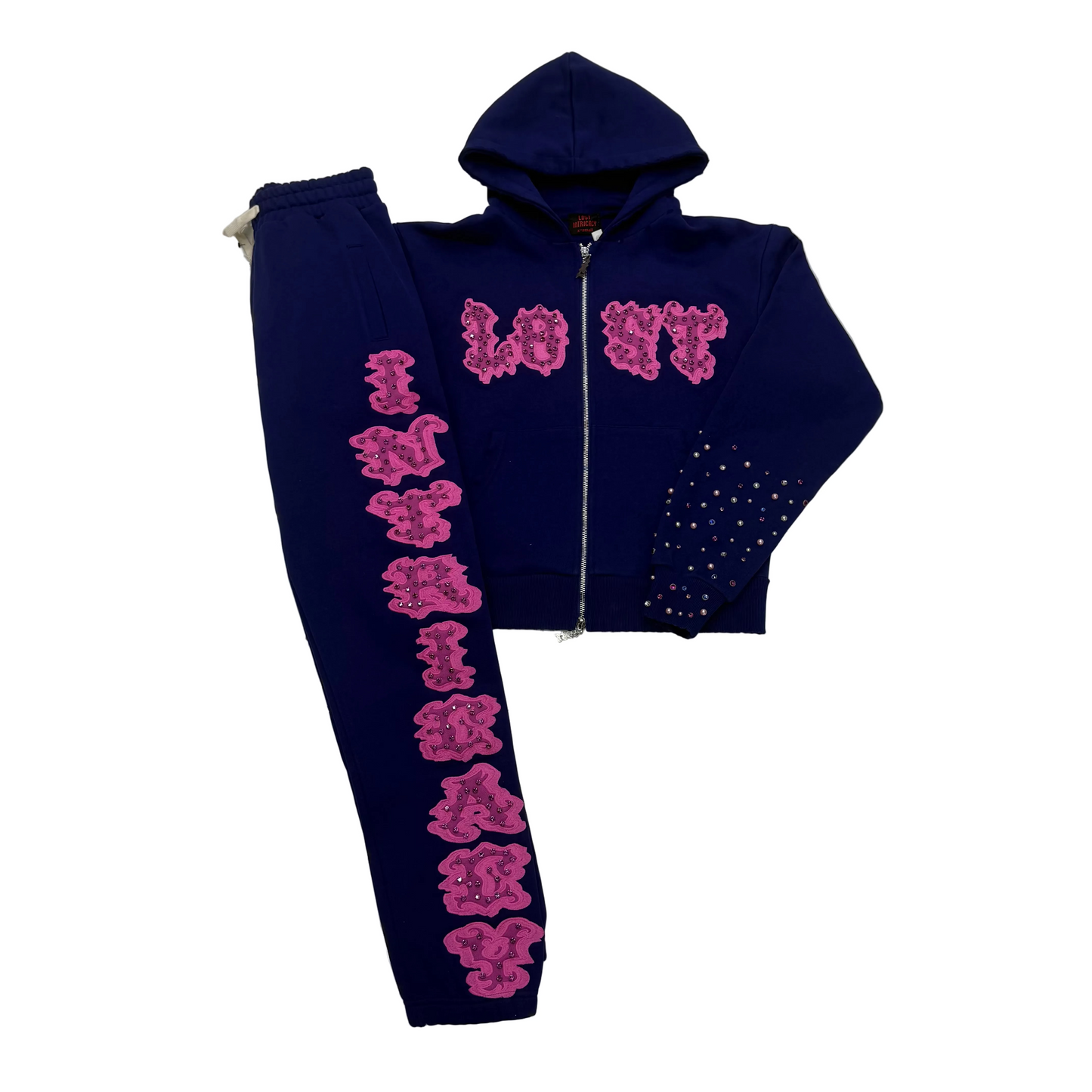 Lost Intricacy Navy Pink Patch Sweatsuit