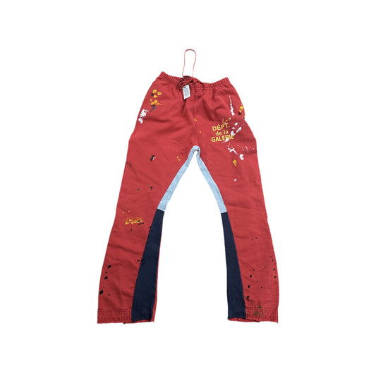Gallery Dept. Flared Denim Panelled Logo Sweatpants Red