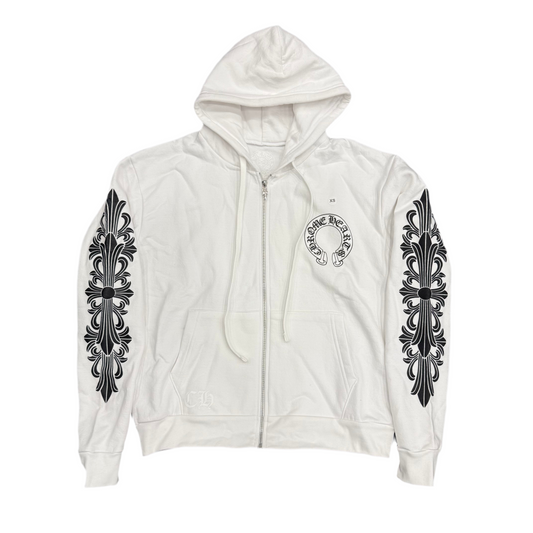 Chrome Hearts Horseshoe Zip Up Hoodie White