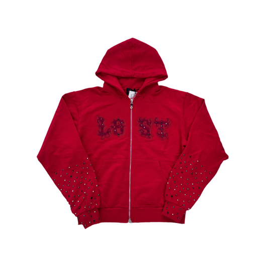 Lost Intricacy Red Patch Zip-Up Hoodie