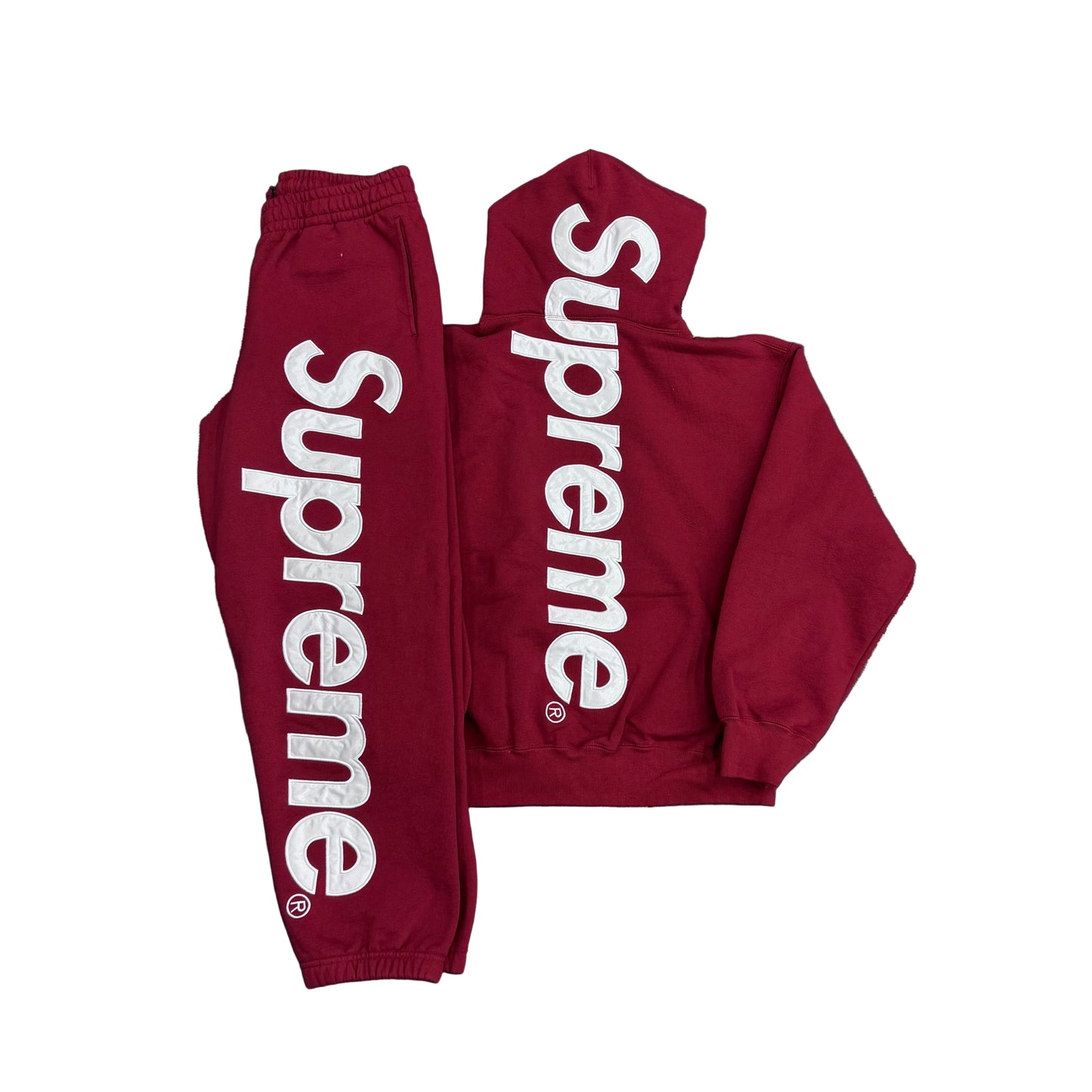 Supreme Satin Appliqué Sweatsuit Red