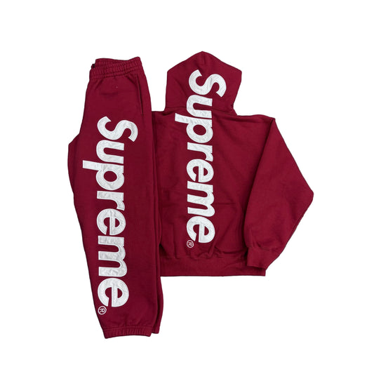 Supreme Satin Appliqué Sweatsuit Red