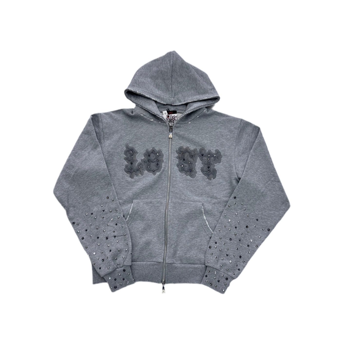 Lost Intricacy Light Grey Patch Zip-Up Hoodie