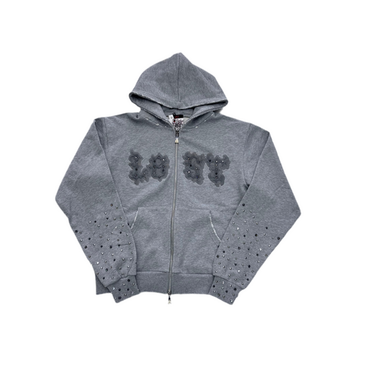 Lost Intricacy Light Grey Patch Zip-Up Hoodie