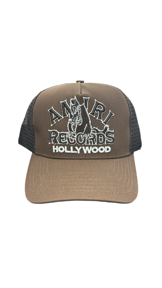 Amiri Wolf Logo Trucker Hat Brown