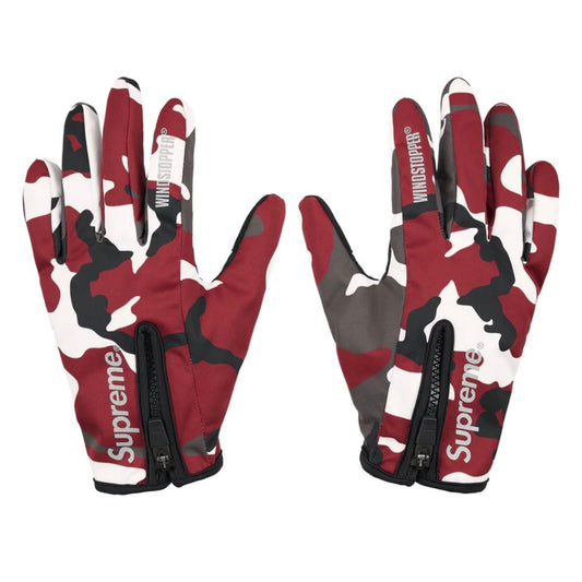 Supreme Windstopper Zip Gloves Red Camo