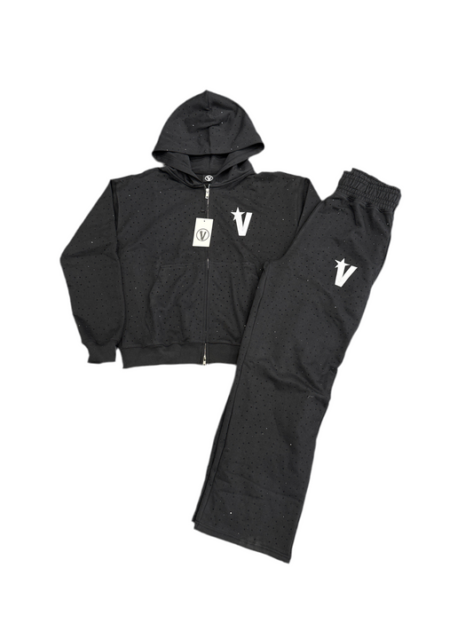 Very Distant Rhinestone Sweatsuit-Black
