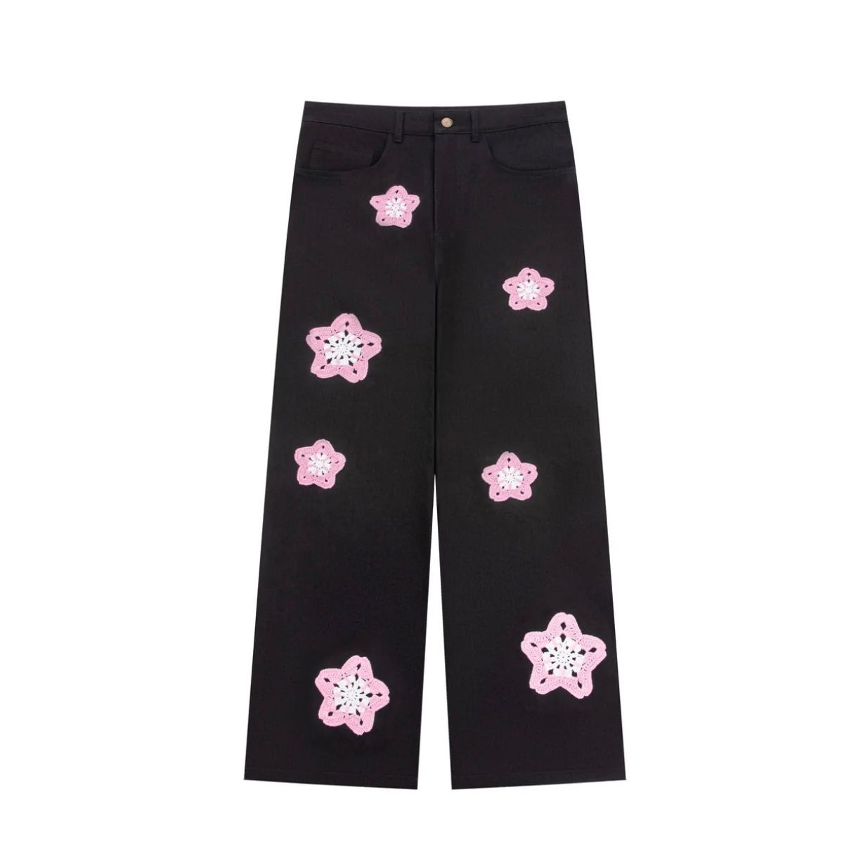 Arkyve ‘Pink Star Crochet Patch’ Jeans Black