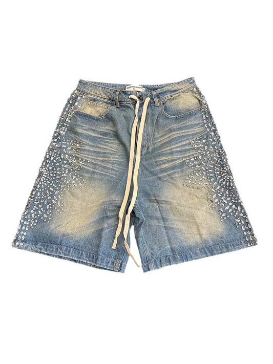 Vale Rhinestone Jean Shorts Blue