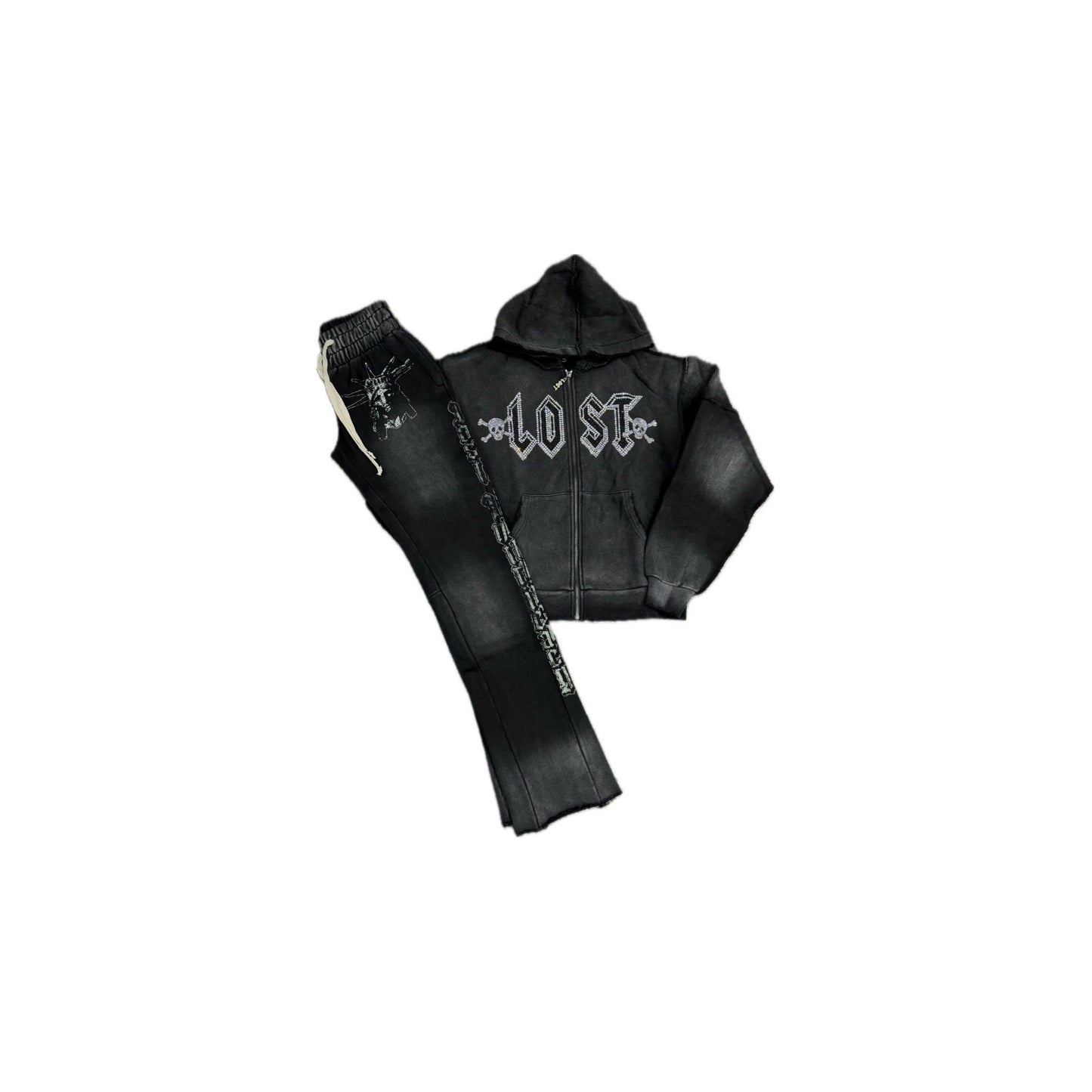 Lost Intricacy Solar Rhinestone Sweatsuit 'Black’