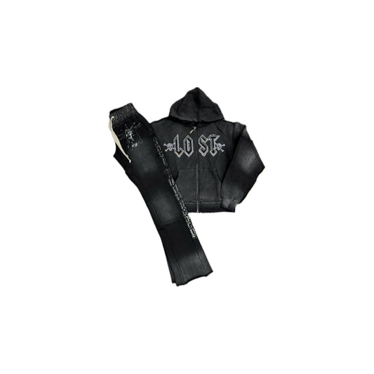 Lost Intricacy Solar Rhinestone Sweatsuit 'Black’