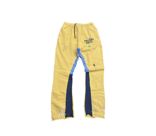 Gallery Dept. Flared Denim Panelled Logo Sweatpants Yellow