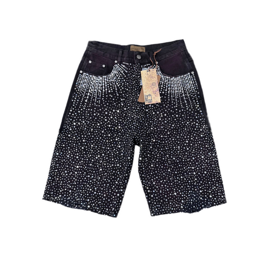 Birth Of A Royal Child Diamond Jean Shorts/Jorts- Black/Bleach