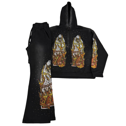 Who Decides War ‘Flame Black’ Rhinestone Sweatsuit