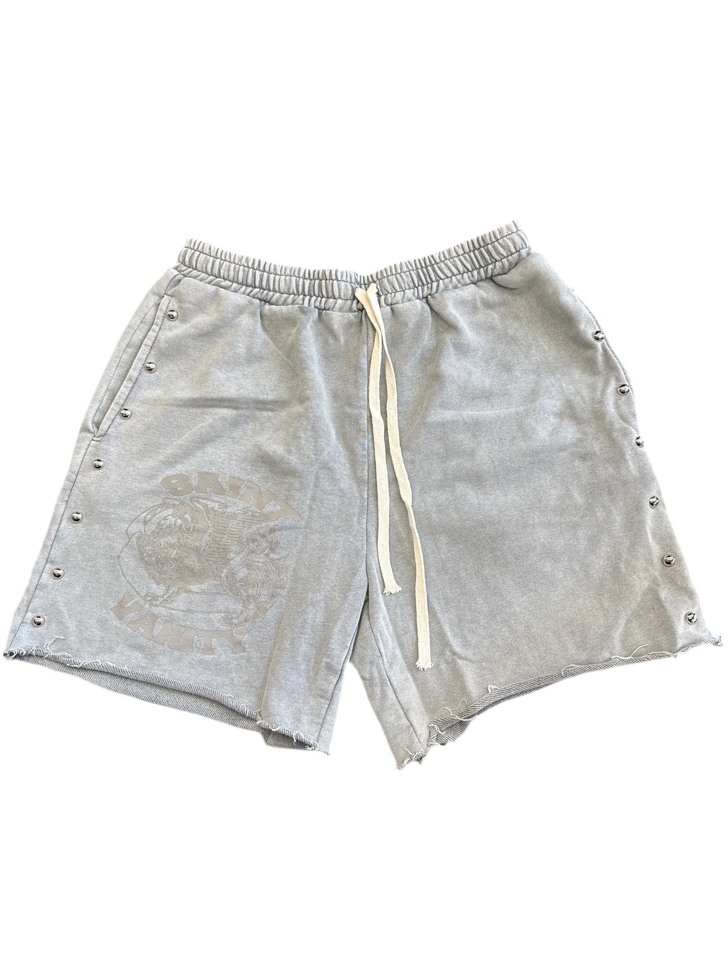 Saint Vanity Studded Shorts Light Grey