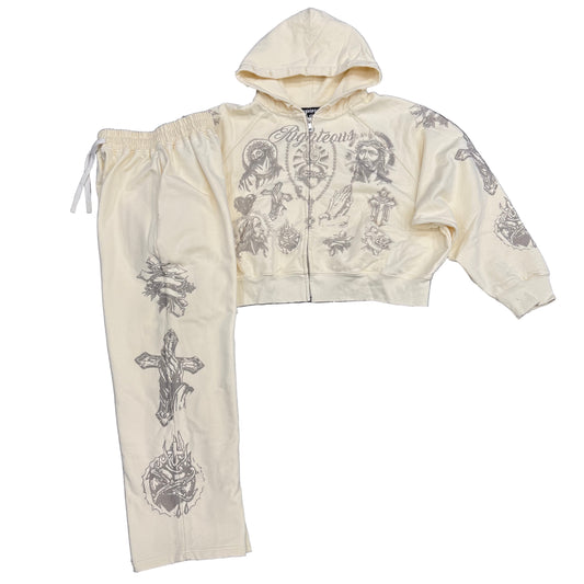 We Are Righteous 'Tattoo' Sweatsuit Cream/Tan