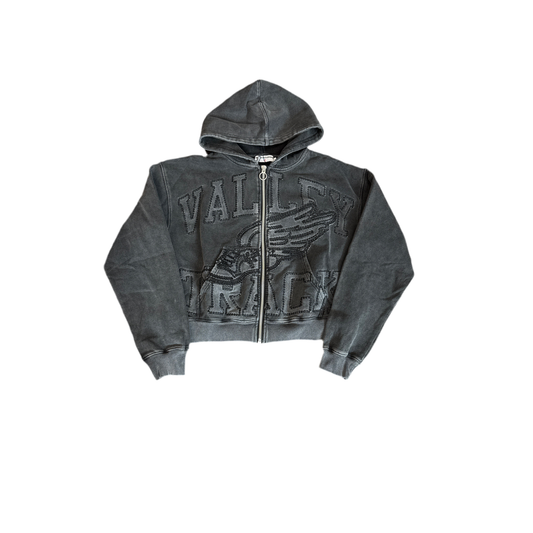 Vale Valley Track Hoodie-Charcoal Wash