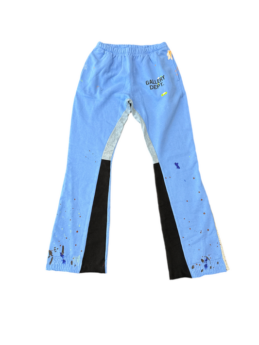 Gallery Dept. Flared Denim Panelled Logo Sweatpants Blue