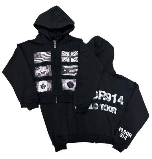 Floor 914 ‘Flag Force’ Hoodie Zip Up Black
