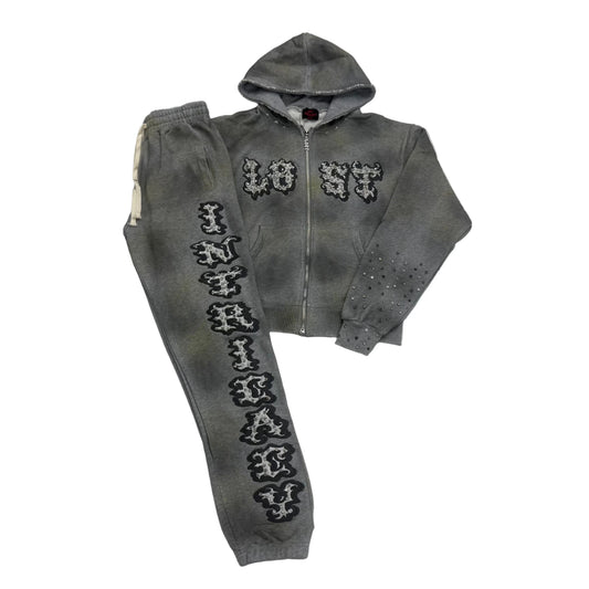 Lost Intricacy Grey Patch Sweatsuit