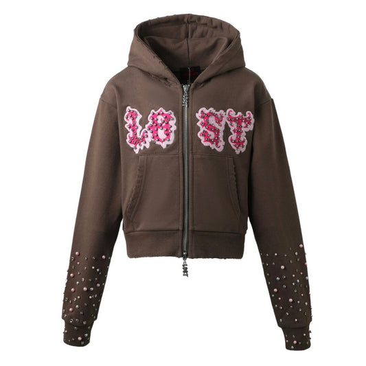 Lost Intricacy Brown Pink Patch Womens Hoodie