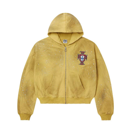 Vale Forever Rhinestone ‘Cluster’ Zip Up Hoodie Yellow