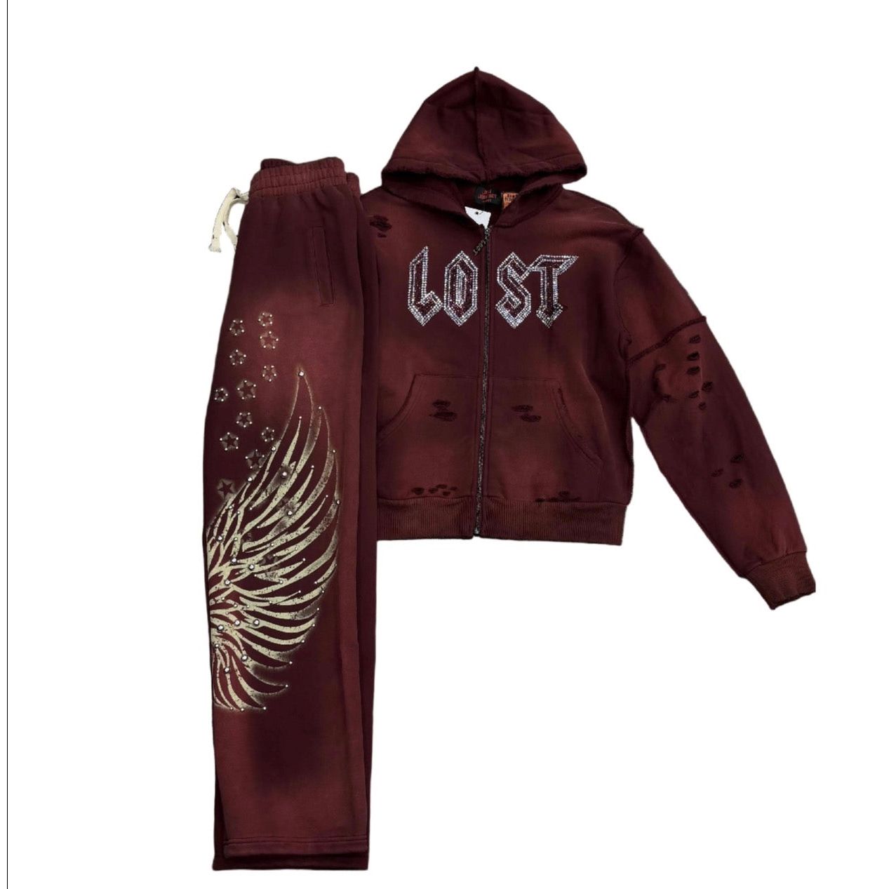 Lost Intricacy ‘Wing’ Sweatsuit Burgundy