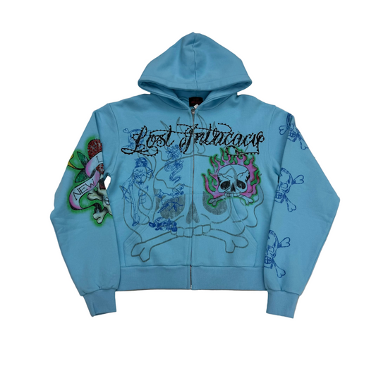 Lost Intricacy Light Blue Ed Hardy Zip Up Hoodie