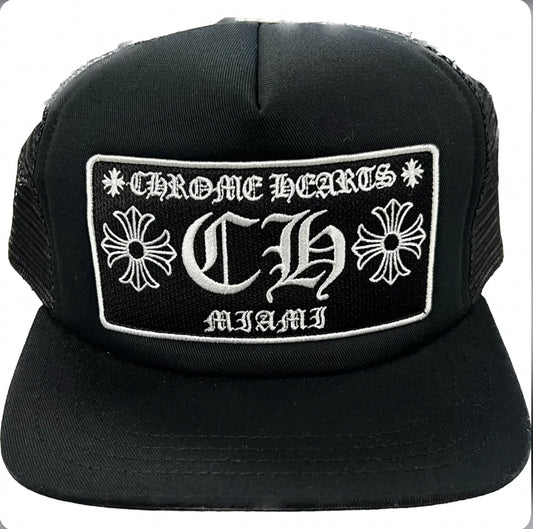 Chrome Hearts Black Miami Trucker Hat