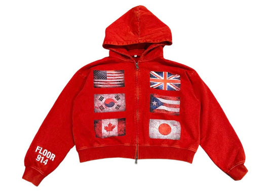 Floor 914 ‘Flag Force’ Hoodie Zip Up Red