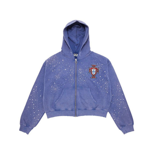 Vale Forever Rhinestone ‘Sea Cluster’ Zip Up Hoodie Blue