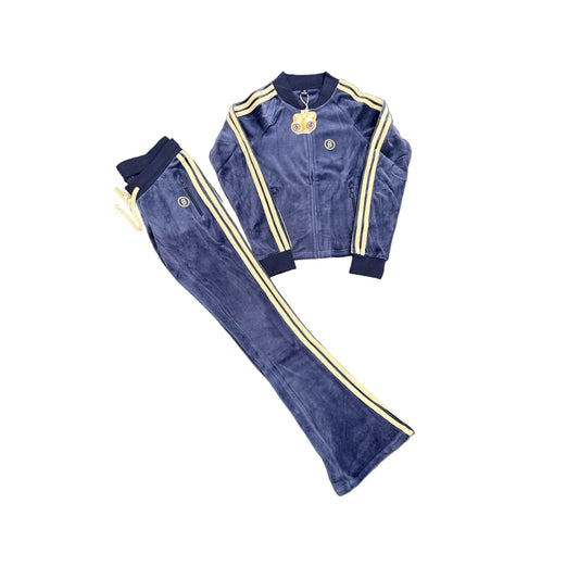 Body By Raven Velour Track Set - Blue/Cream