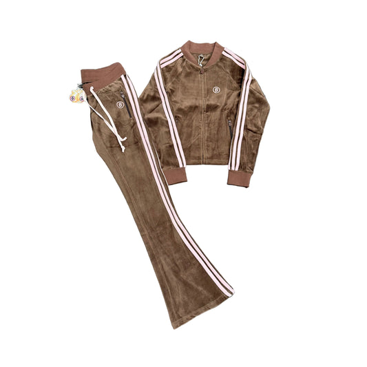 Body By Raven Velour Track Set - Brown/Pink
