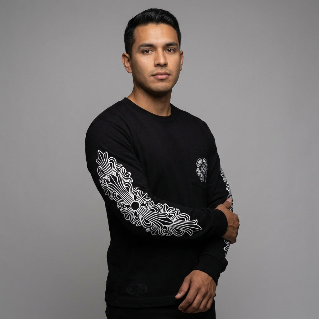 Chrome Hearts Black Miami Floral Longsleeve T-Shirt