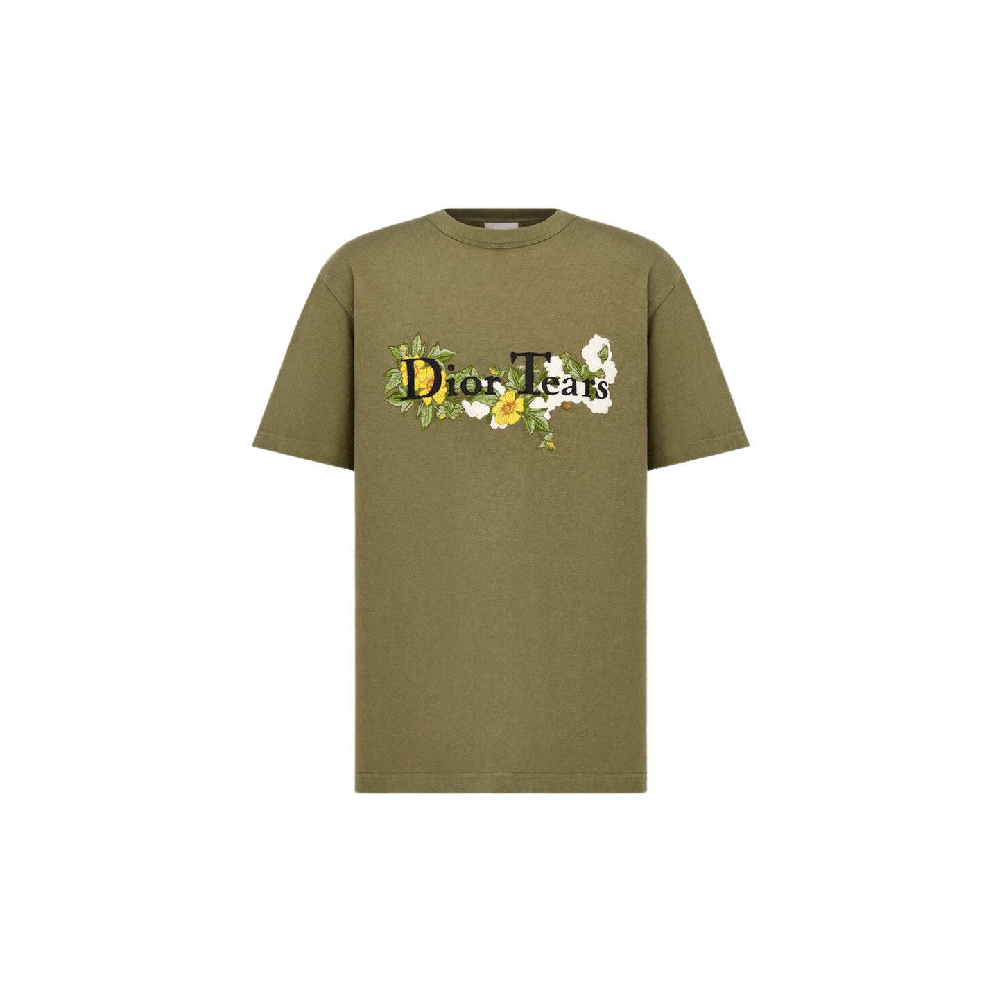 Denim Tears Relaxed-Fit Dior Tears T-Shirt Khaki Cotton Slub Jersey